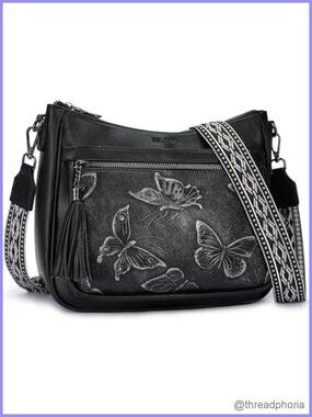 Vegan Leather Crossbody Bag Butterfly Design Adjustable Strap